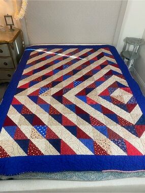Red, Blue & Cream handmade Quilt “ QOV “